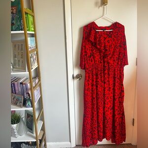 Like New! Ava + Viv Red and Black Leopard Print Dress